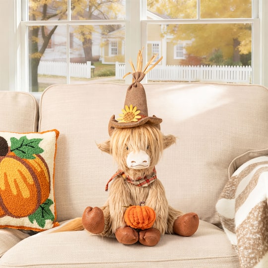 Glitzhome® 17.75" Fall Fabric Highland Cow Shelf Sitter